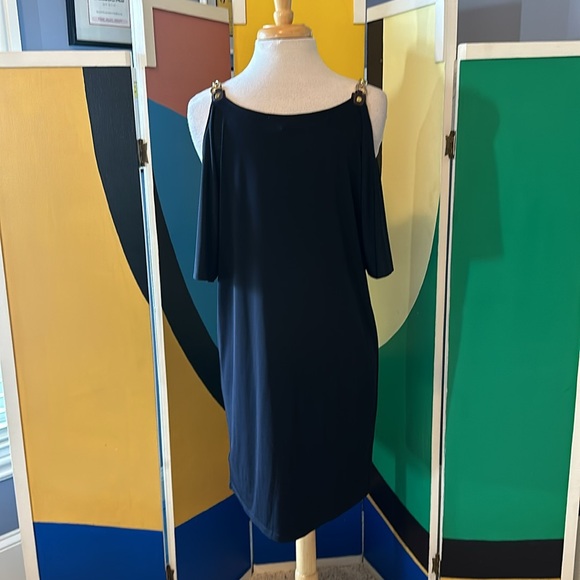 NWT “Michael Kors” black mini dress w/ gold chain and leather sleeve trim - Picture 5 of 6